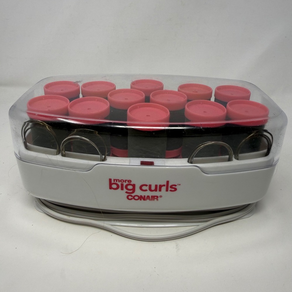 Conair More Big Curls 12 Jumbo Flocked Hot Rollers Hair Setter Pink + 12 Clips